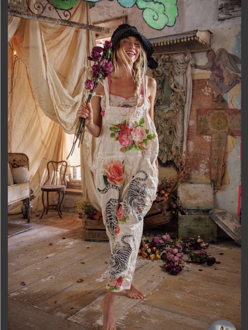 SOLD OUT Magnolia Pearl Birch Floral Love Overalls (Tigers)